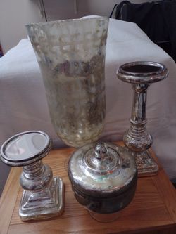 Holiday candle holders and decorations.