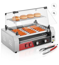 FOHERE Electric Hot Dog Roller, 18-24 Hot Hogs, 7 Roller Grill Cooker Machine Backsplash & Shelf 1050W