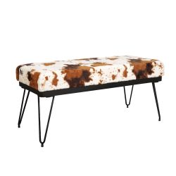 Cowhide Print Upholstered Bench with Hairpin Legs