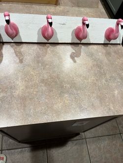 Pink 4 Flamingos Wooden Wall Hook Coat Towel Hanger