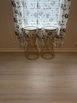 Set of 2 Gold Wire Side Tables with Glass Top