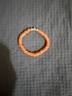 Peach Clay Bead Bracelet with Pearl Accents