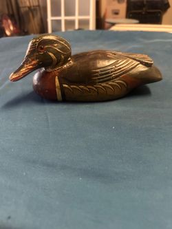 Solid wood vintage MCM mod century modern duck mallard decoy 6” x 3” hand painted