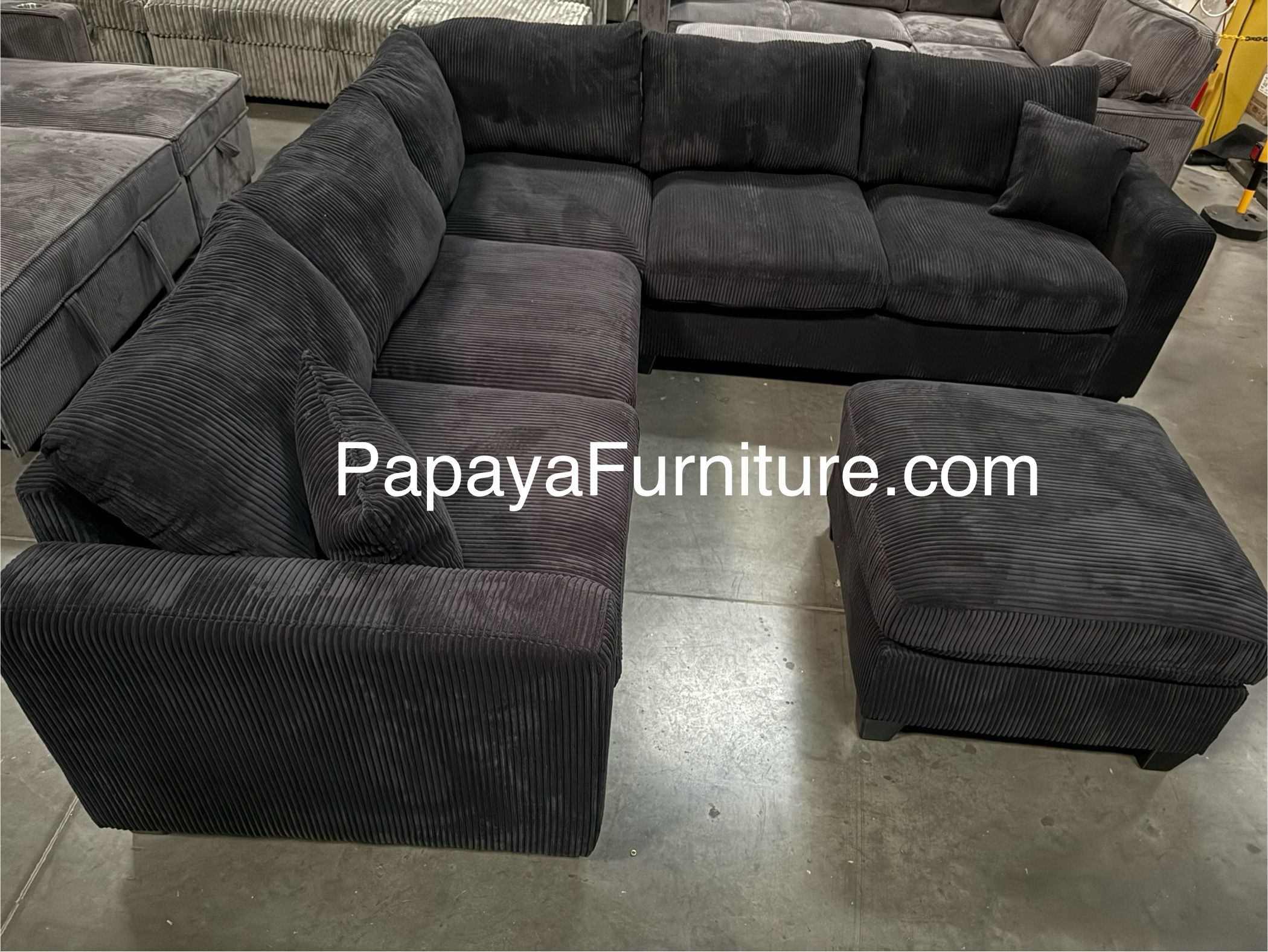 New! Black Sectional Sofa And Ottoman, Black Couch, Black Corduroy Sectional. L-Shaped Sofa, Couch, Sectionals, Black Sofa, Black Sectional,Plush Sofa