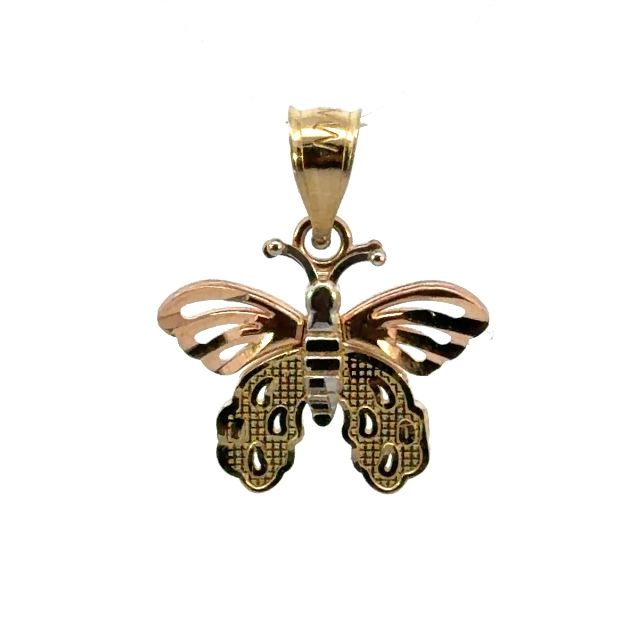 Woman’s Ladies 14k Tri Toned Rose White Yellow Gold Butterfly Charm Pendant For Necklace GP3096256