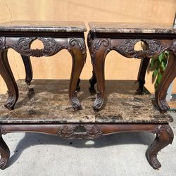 Marble & Wood Coffee Table + 2 End Tables – Matching Set