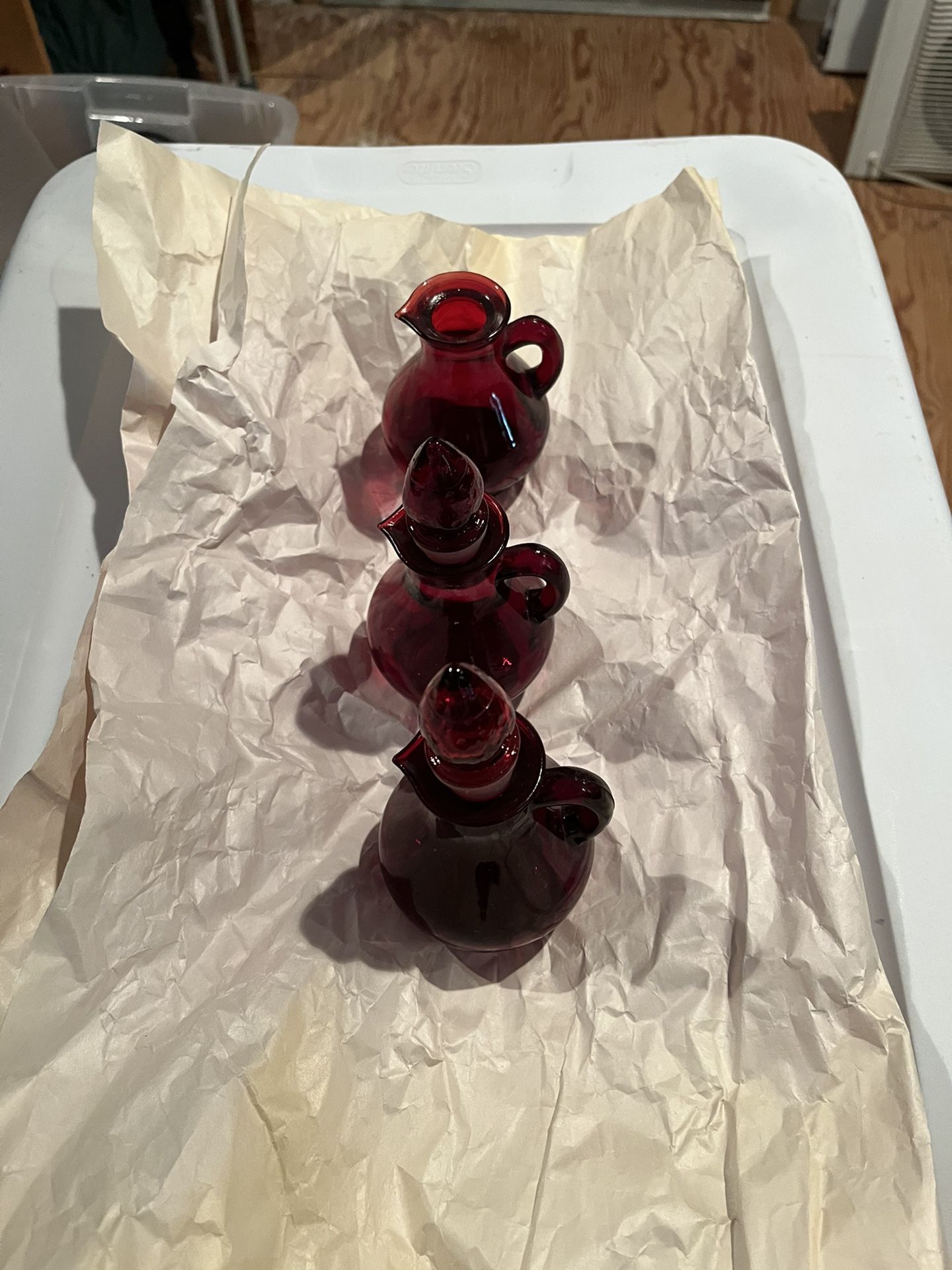 3 Vintage Ruby Red Glass AVON Perfume Bottles