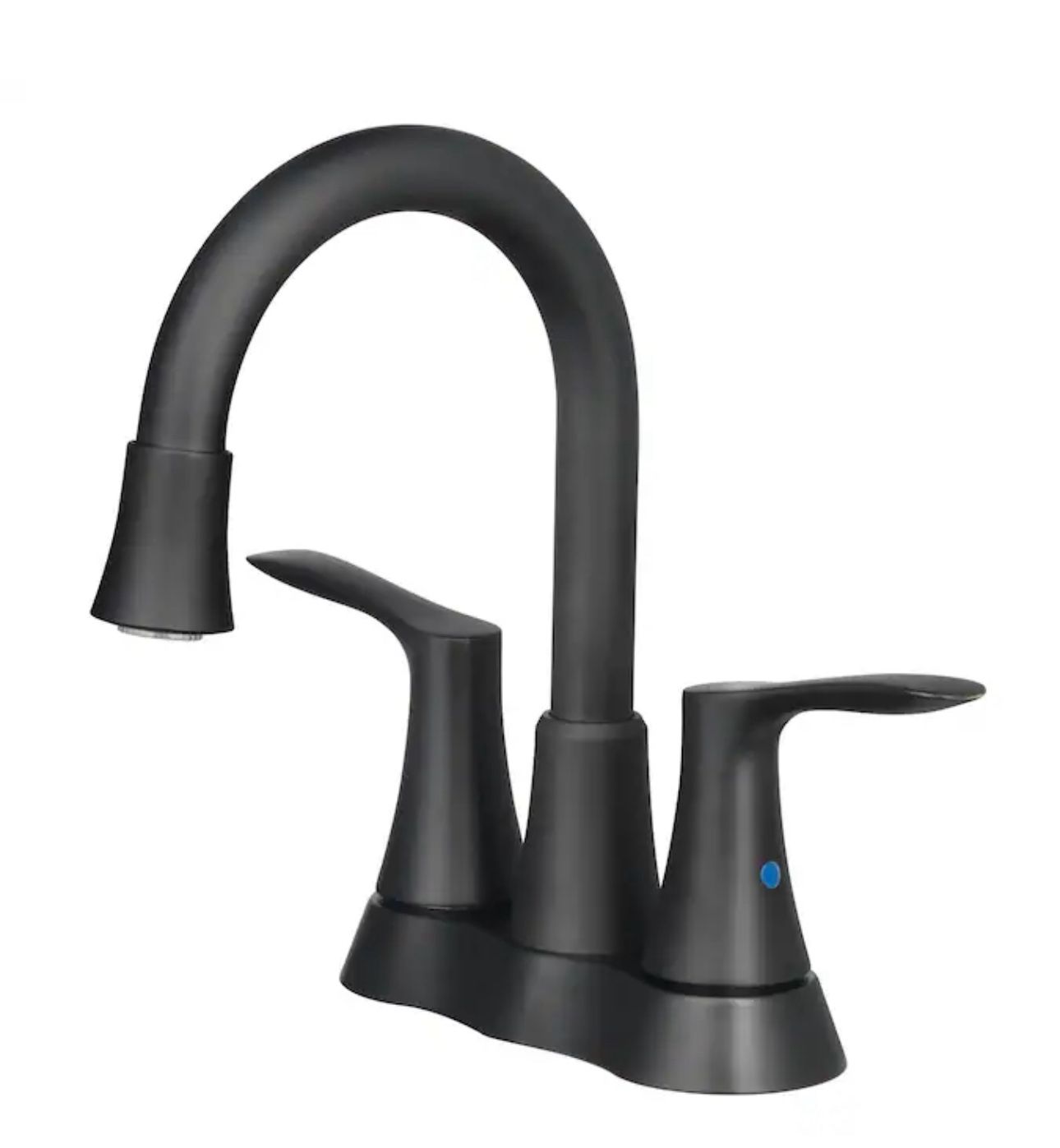 allen + roth Brookes Matte black 4-in centerset 2-handle WaterSense High-arc Residential Handle Bathroom Sink Faucet with Drain