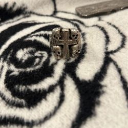 Vintage Cross And  4 Skull Mens Ring