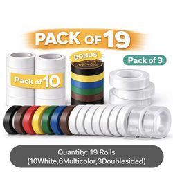 AN-Prime Multi-Purpose Tape Set – White Electrical Tape (10), Colored Tape (6), Double-Sided Nano Tape (3 Packs) – Strong Adhesive Bundle