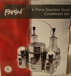 6 PC STAINLESS STEEL CONDIMENT SET 
