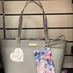betsey johnson tote and wristlet set