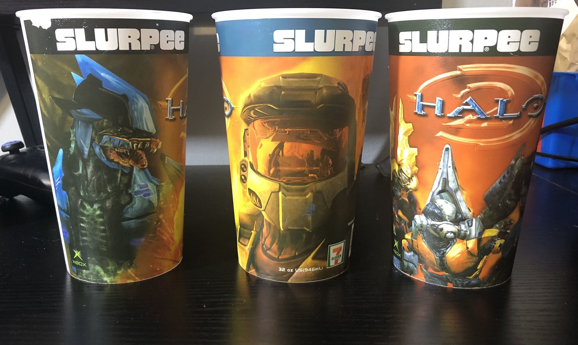 Set of 3 different HALO 2 promo 32oz 7-11 Slurpee cups Microsoft 2004 Bungie