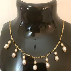 Real Smooth And High Luster Cream Color Pearls, Gold Plated Metal Chain, 16.5” Long