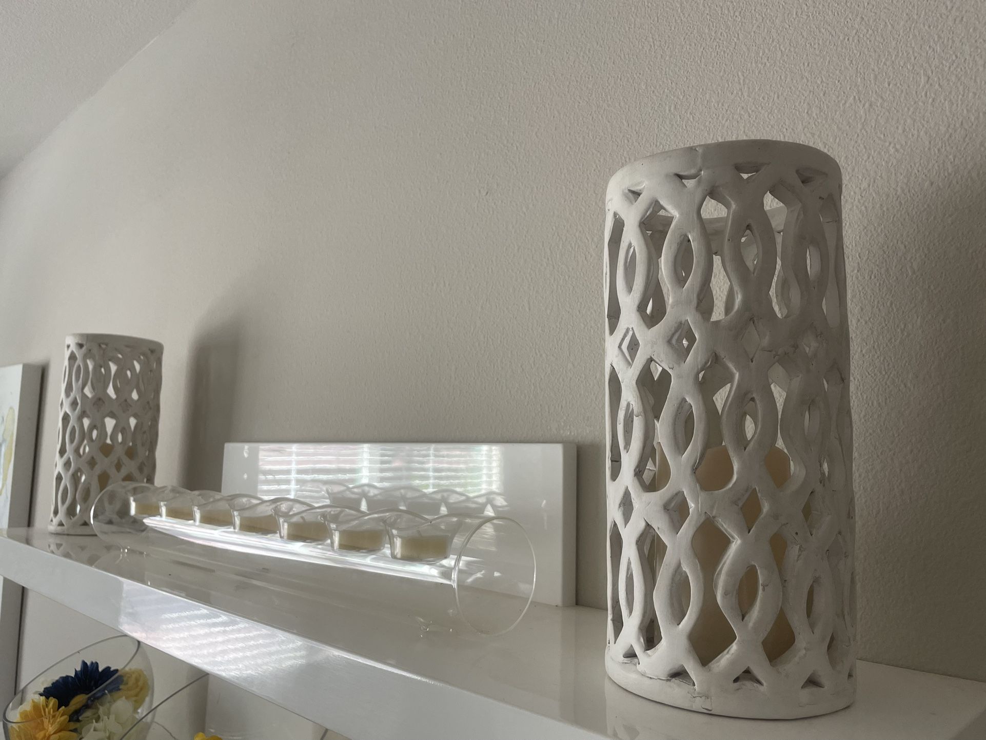 2 White Battery Operated Candle Vases
