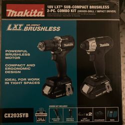 Makita 18V  LXT Sub-Compact Brushless (Drill & Impact) Set With  Changer.