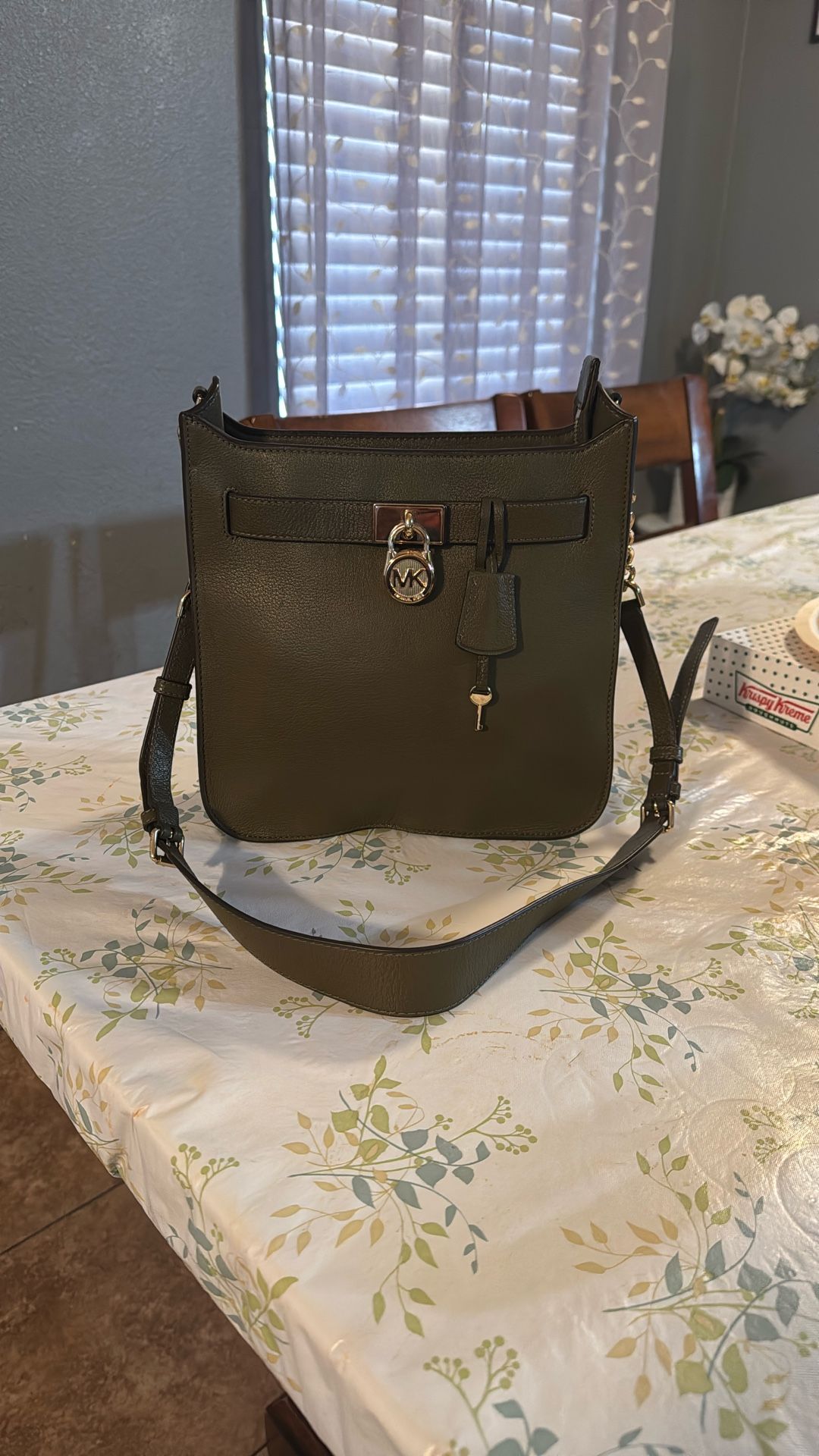 MICHAEL Michael Kors Hamilton Cross-Body Bag Color Green Leather Good