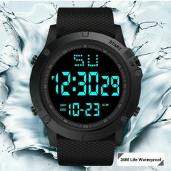 Fashion Men LED Digital Date Military Sport Rubber Quartz Watch Alarm Waterproof