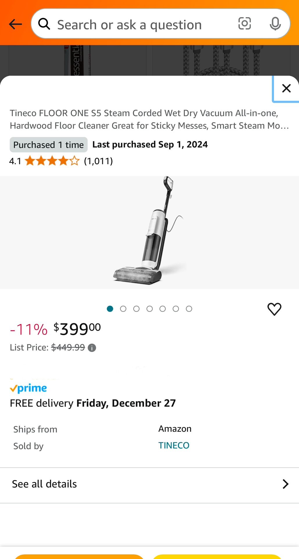 Tineco FLOOR ONE S5 Steam Corded Wet Dry Vacuum All-in-one