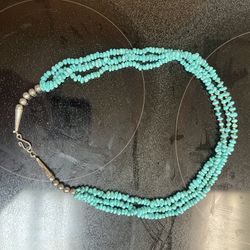 Turquoise Bead, And Pure Silver Necklace