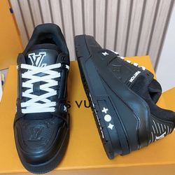 LV Black Sneakers | Embossed Logos & White Laces, Stylish Streetwear(off35)27