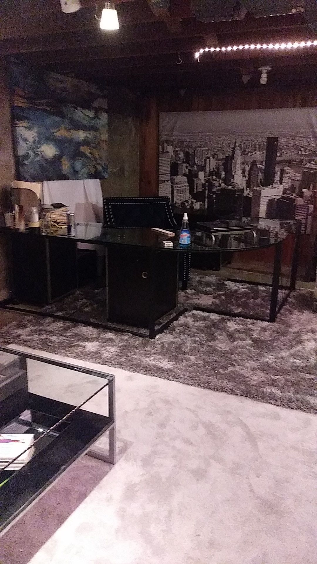 HUGE glass L-shape office desk.