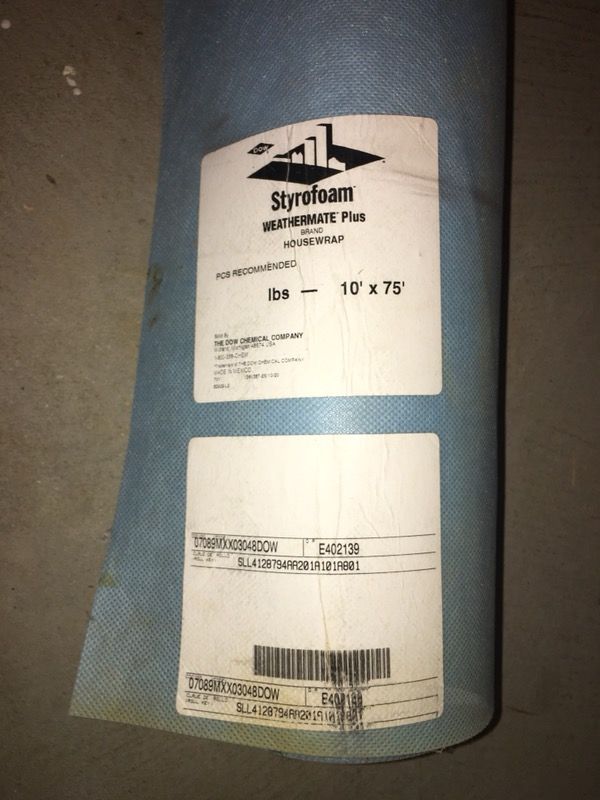 Dow Styrofoam weathermate plus house wrap 10’x75’
