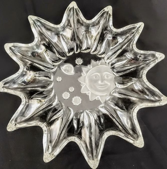 Studio Nova Sun Moon Stars Platter Heavens Gate Frosted Clear Crystal Tray 14"