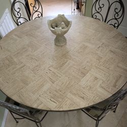 58" TRAVERTINE STONE DINING TABLE 