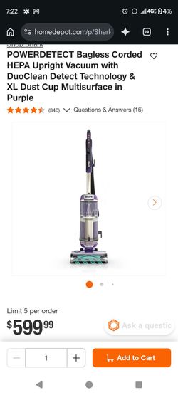 New Shark POWERDETECT Bagless Corded HEPA Upright Vacuum with DuoClean Detect Technology & XL Dust Cup Multisurface in Purple