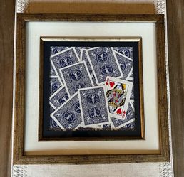 Framed playing card art queen of hearts