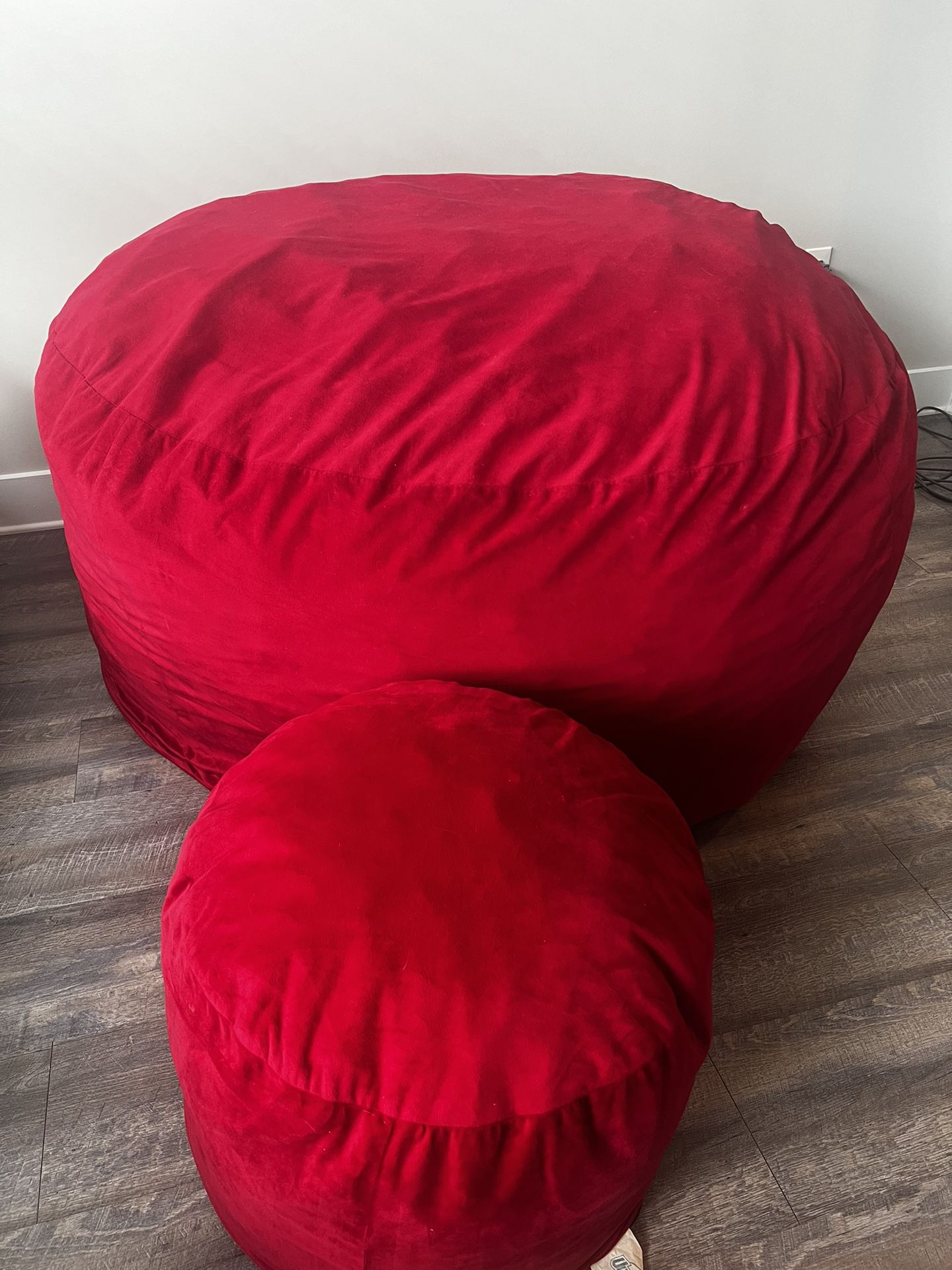 Red Suede Ultimate Sack Bean Bag Chair With Foot Stool 