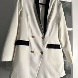Womens Pretty Little Thing Blazer Dress Size 8 White Black Trim