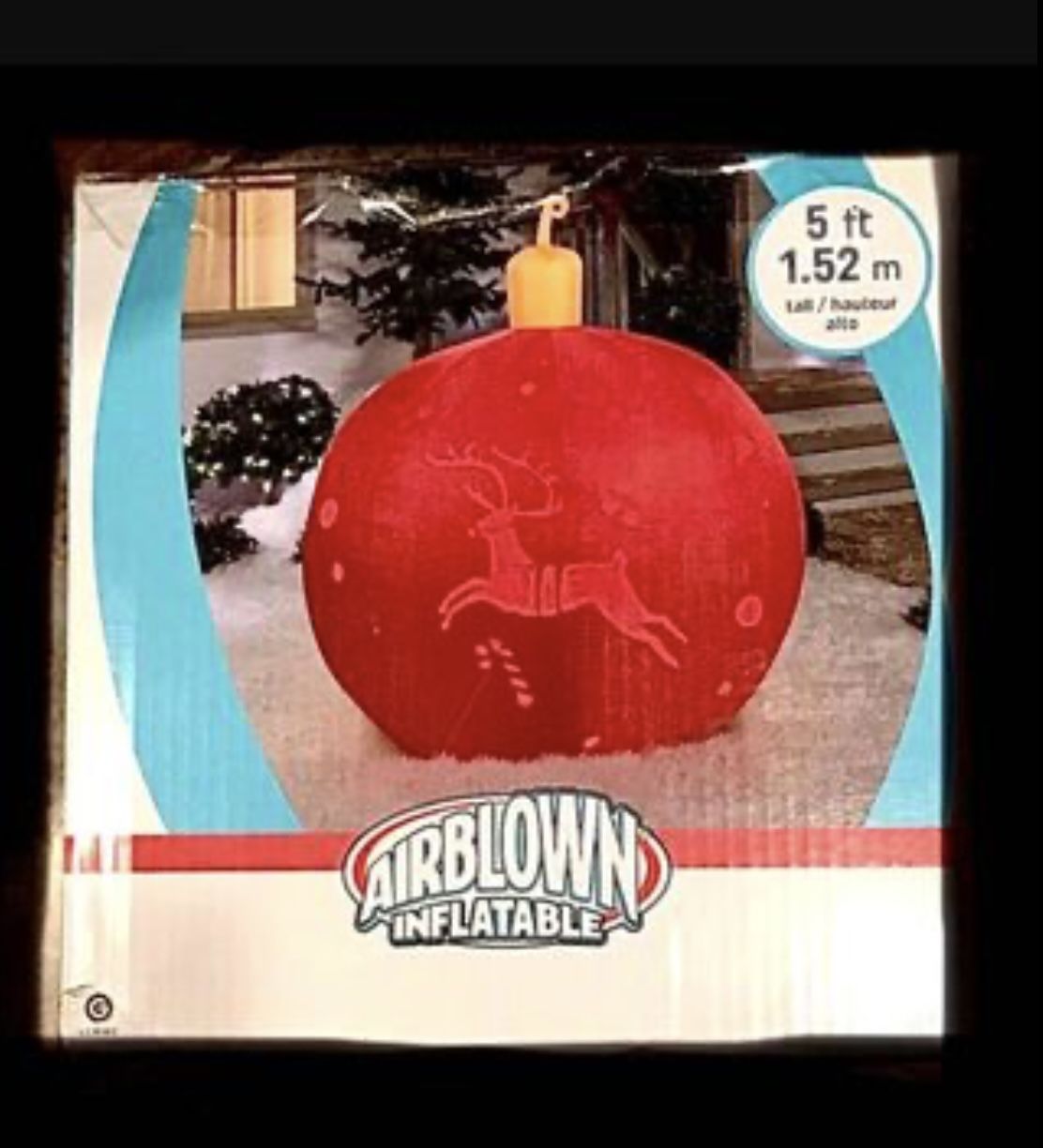 New Gemmy Airblown 5 Ft RED ORNAMENT w/ REINDEER Motif LED Lights