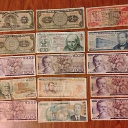 Lot Of 15 Mexico Mexican Vintage Bills Banks Currency