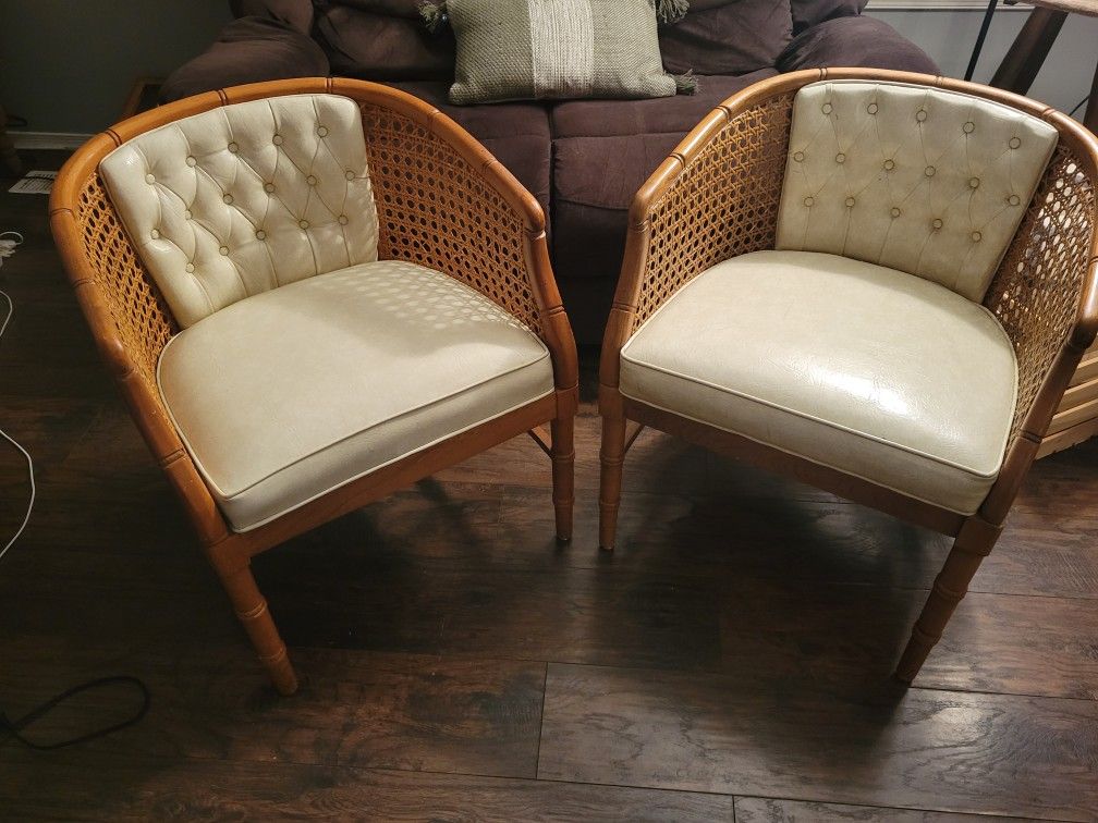 Pair Of Vintage MCM Wicker Woven Cane Chairs