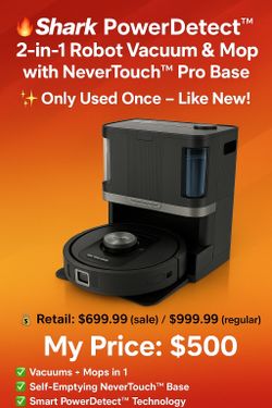 Shark PowerDetect™ 2-in-1 Robot Vacuum and Mop with NeverTouch™ Pro Base