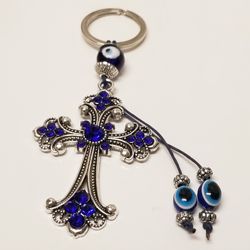 Evil Eye Crystal Cross Keychain or Purse Charm