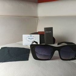 Prada 55MM Square Sunglasses Black Frame Gray/Blue Shades