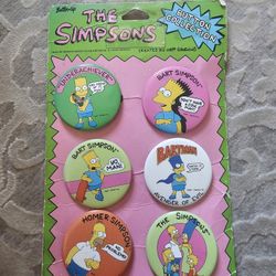 THE SIMPSONS BUTTON Set of 6 vtg '90