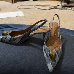 Kurt Geiger Patchwork Denim Kitten Heel Slingbacks size 38.5