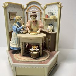 1985 ENESCO Animated Victorian Mother & Daughter Cooking Lessons Music Box