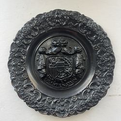 Antique German Decorative Pewter Wall Plate featuring the arms coat of Liechtenstein, 6.5”.