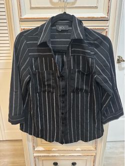 BCX Black Striped Button Up women Shirt