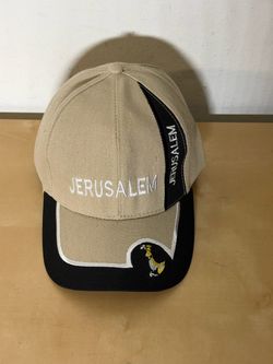 Jerusalem Israel Souvenir Hat Beige Black Camel Embroidered Cap OSFM