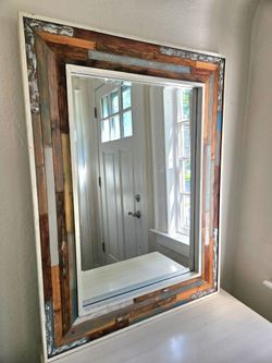 Large Pier 1 Imports Rustic Farmhouse Style Reclaimed Wood Plank Mirror