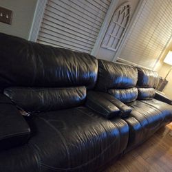Two Genuine Leather Recliner Couches 