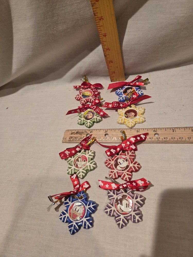 "Disney" Porcelain *Snow Flake" Christmas Ornaments  " Mickey & Friends " & "Toy Story"lot Of 8