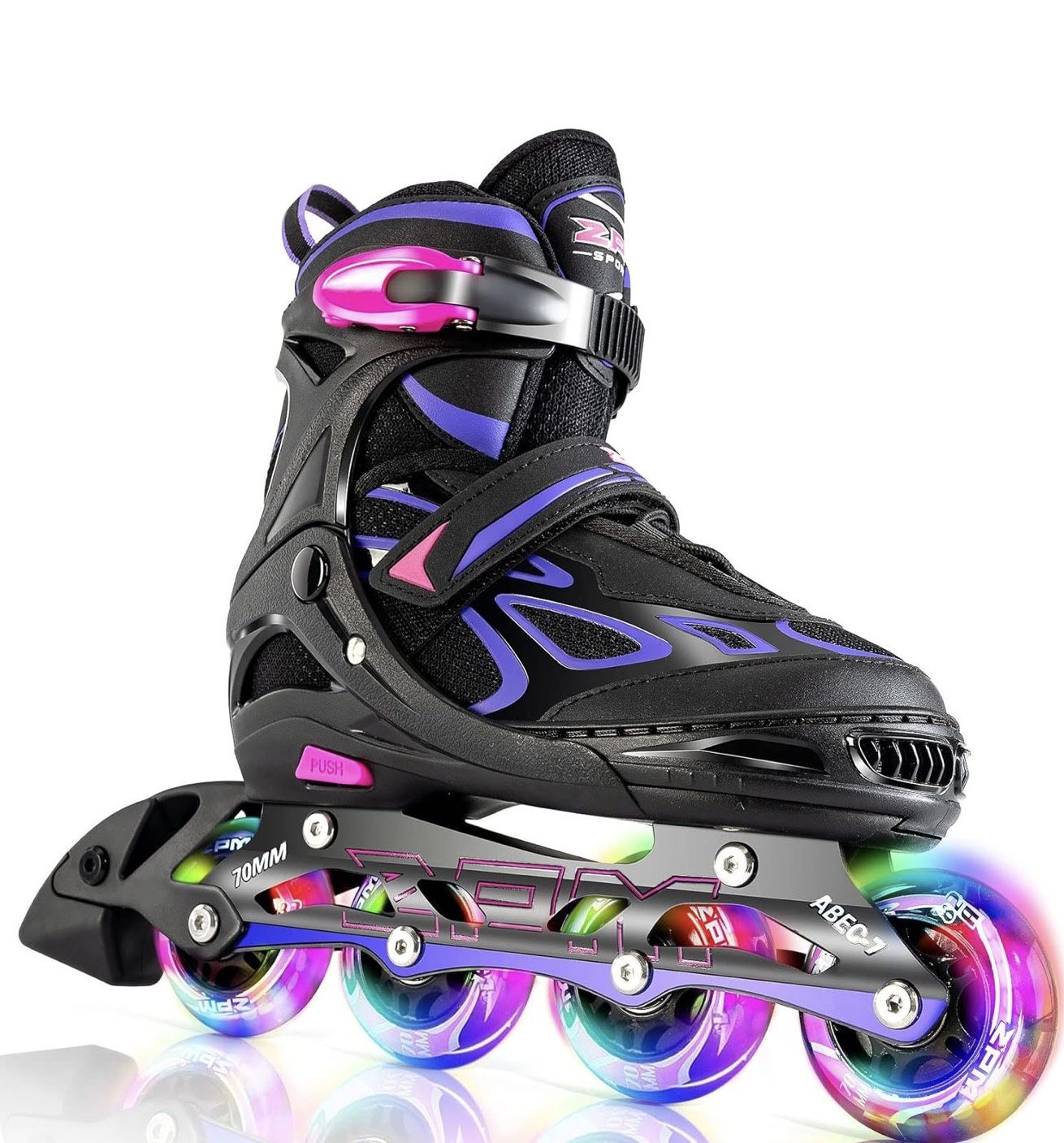 2PM SPORTS Vinal Girls Adjustable Flashing Inline Skates, All Wheels Light Up,