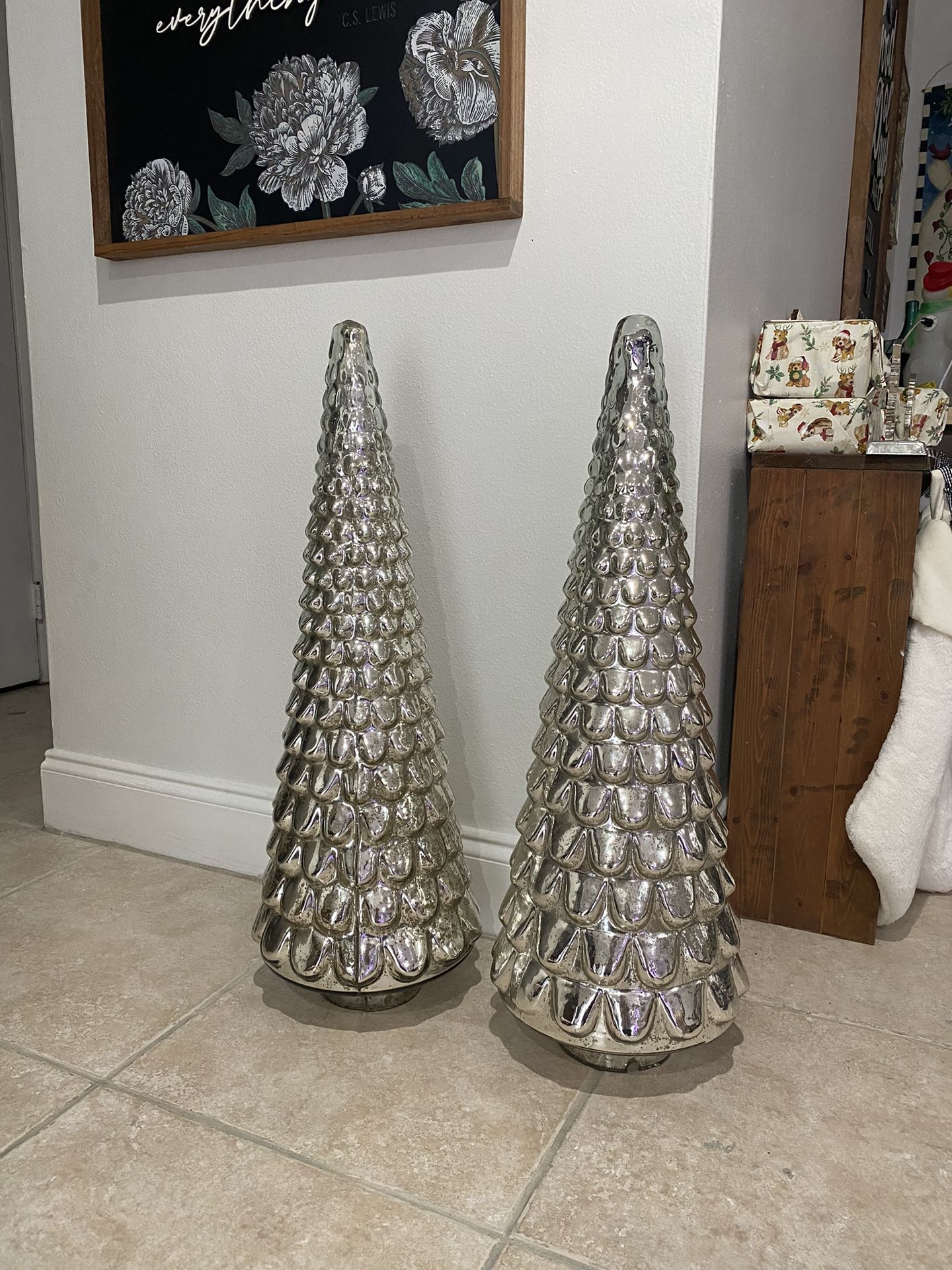 Pottery Barn Mercury Glass Christmas Trees 30" Tall